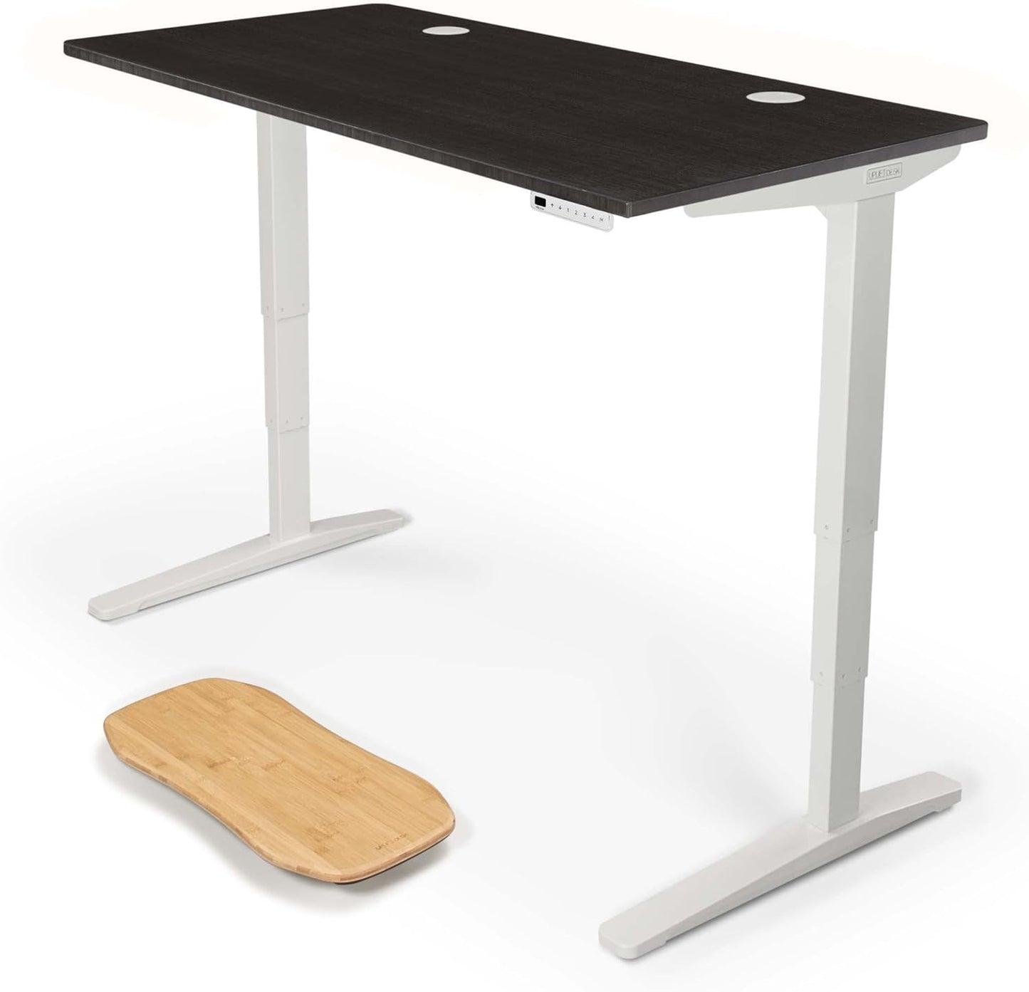 Uplift - Desk Bamboo (60 X 30 Inch) Standing Desk 2-Leg V2 Adjustable Stand up C-Frame (Black), Advanced Keypad, Wire Grommets, Wire Tray, Rocker Board - Serious Techies