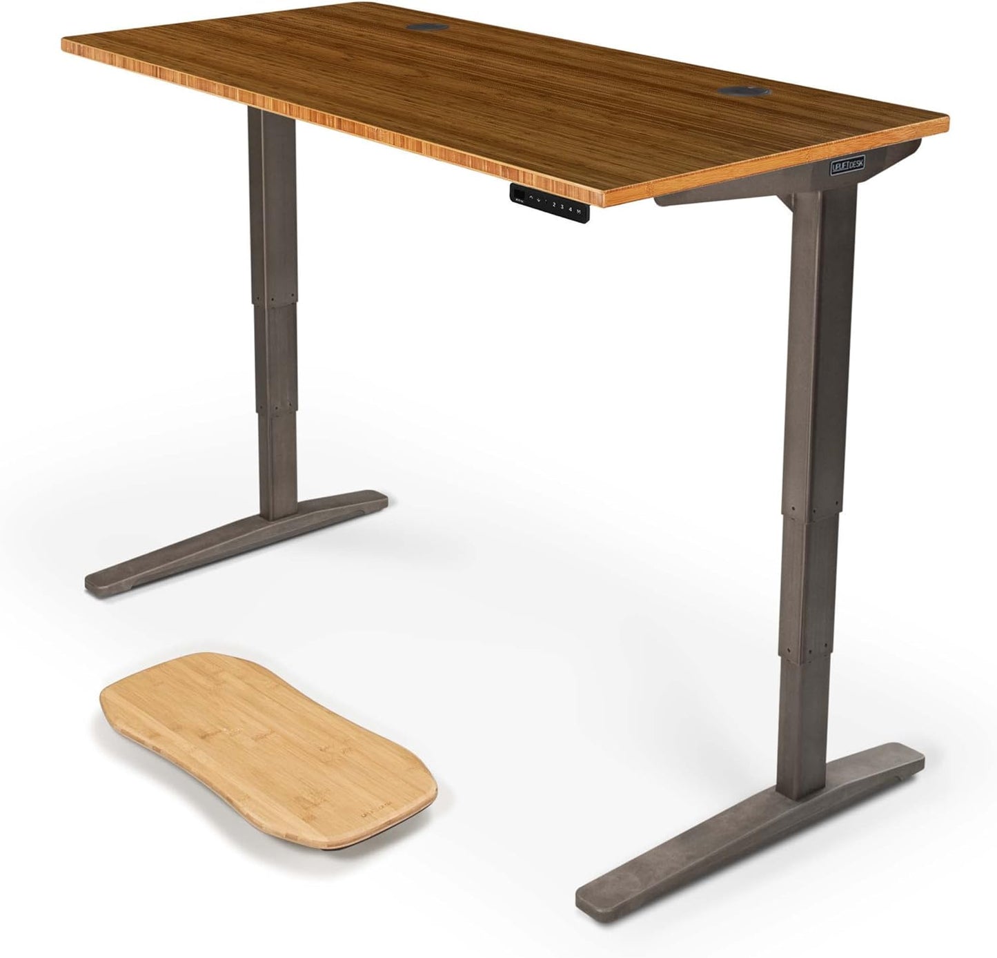 Uplift - Desk Bamboo (60 X 30 Inch) Standing Desk 2-Leg V2 Adjustable Stand up C-Frame (Black), Advanced Keypad, Wire Grommets, Wire Tray, Rocker Board - Serious Techies