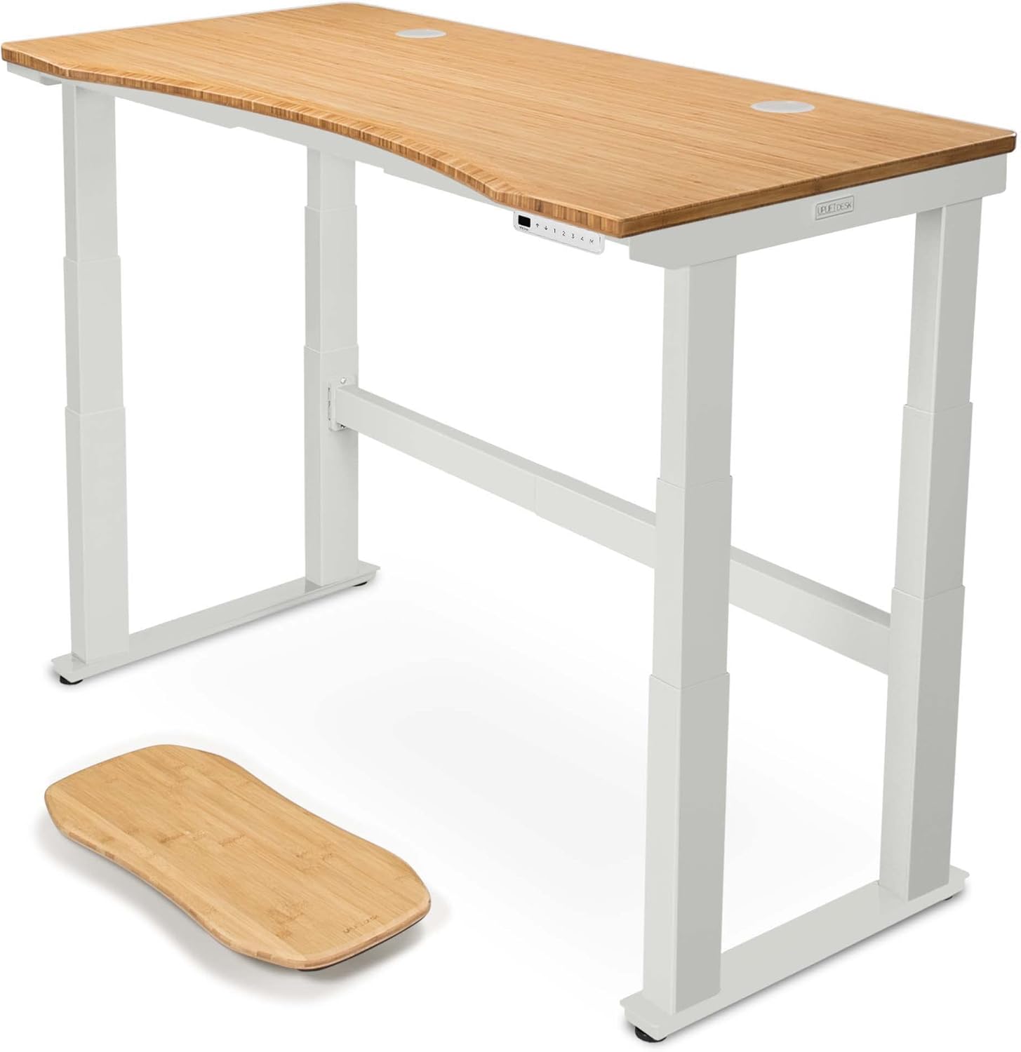 Uplift - Bamboo Curve (60 X 30 Inch) Electric Standing Desk V2-Commercial (Black) 4-Leg Adjustable Stand up Desk, Advanced Keypad, Wire Grommets, Wire Management Tray, Bamboo Rocker-X Board - Serious Techies