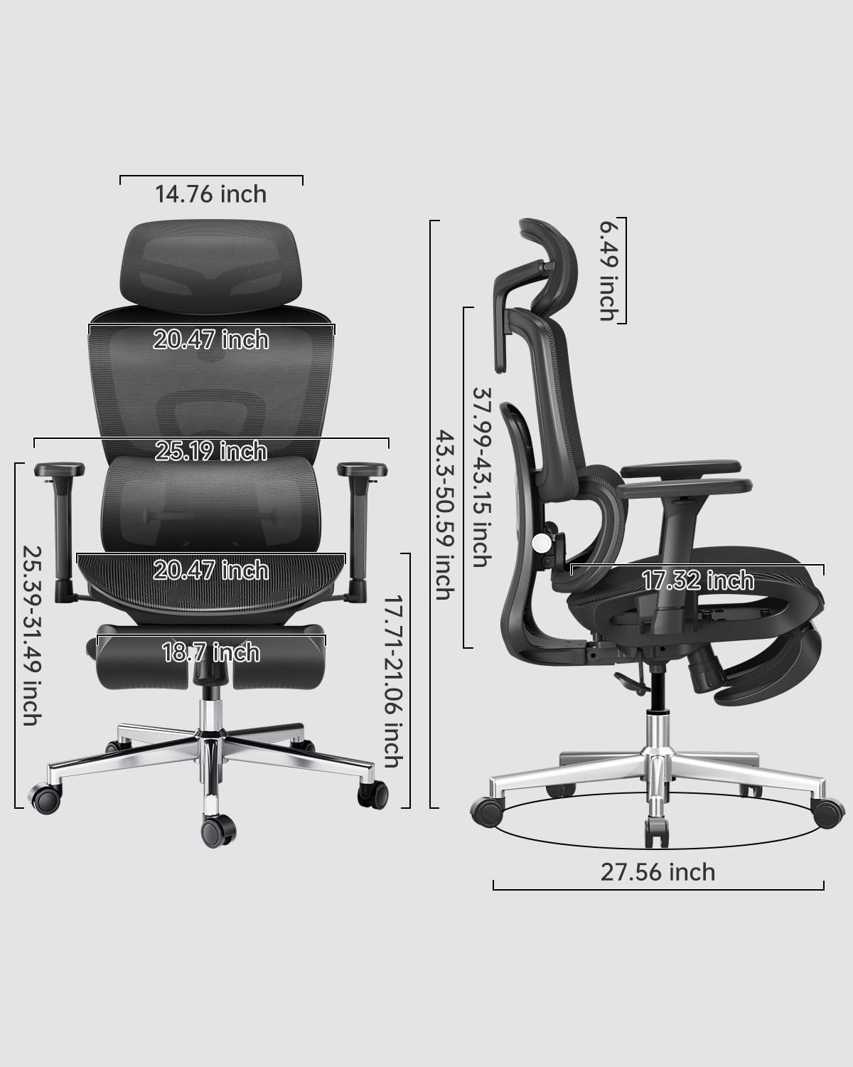 Ergonomic Office Chair with 3D Adjustable Armrests, Adjustable Lumbar Support High Back for Computer Chair, Big and Tall Mesh Office Chair, Home Office Desk Chairs Black