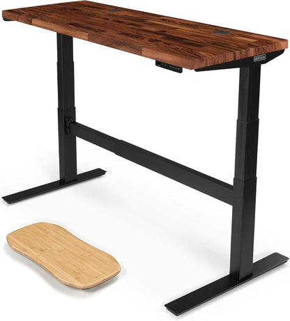 Uplift - Desk Acacia Butcher Block (60 X 24 Inch) Standing Desk 2-Leg V2-Commercial Adjustable Stand up C-Frame (Black), Advanced Keypad, Wire Grommets, Wire Tray, Rocker Board - Serious Techies