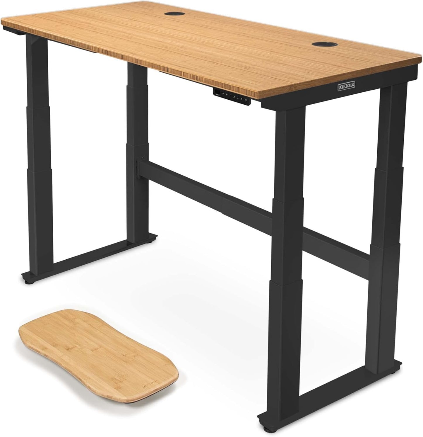 Uplift - Bamboo Curve (60 X 30 Inch) Electric Standing Desk V2-Commercial (Black) 4-Leg Adjustable Stand up Desk, Advanced Keypad, Wire Grommets, Wire Management Tray, Bamboo Rocker-X Board - Serious Techies
