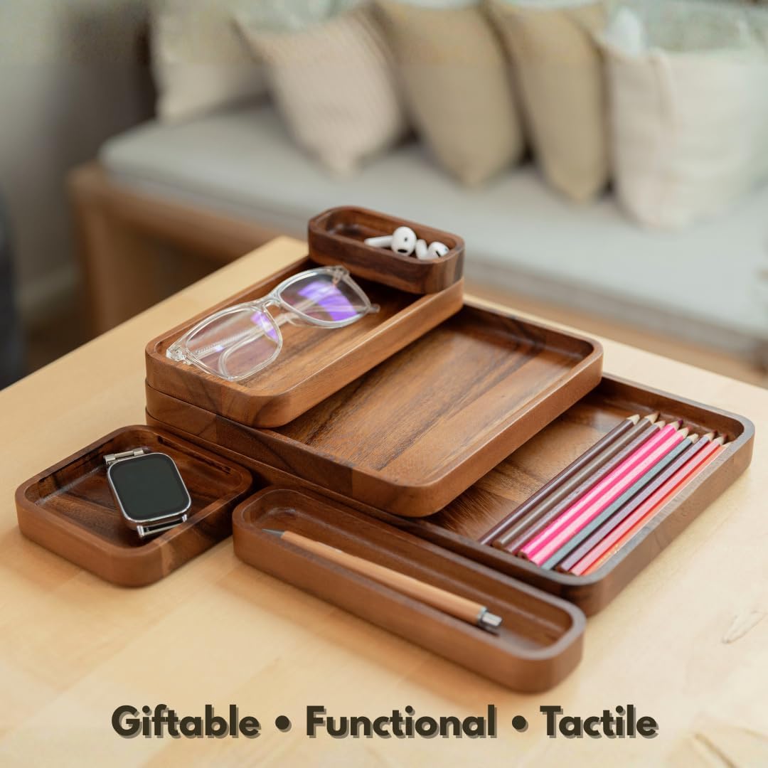  SiamMandalay - Premium Wooden Stackable Modular Desk Organizer Tray: Set of 6-Pieces Nested Acacia Wood Storage Trays for Office, Kitchen, and Home Organization in Contemporary Style - Serious Techies