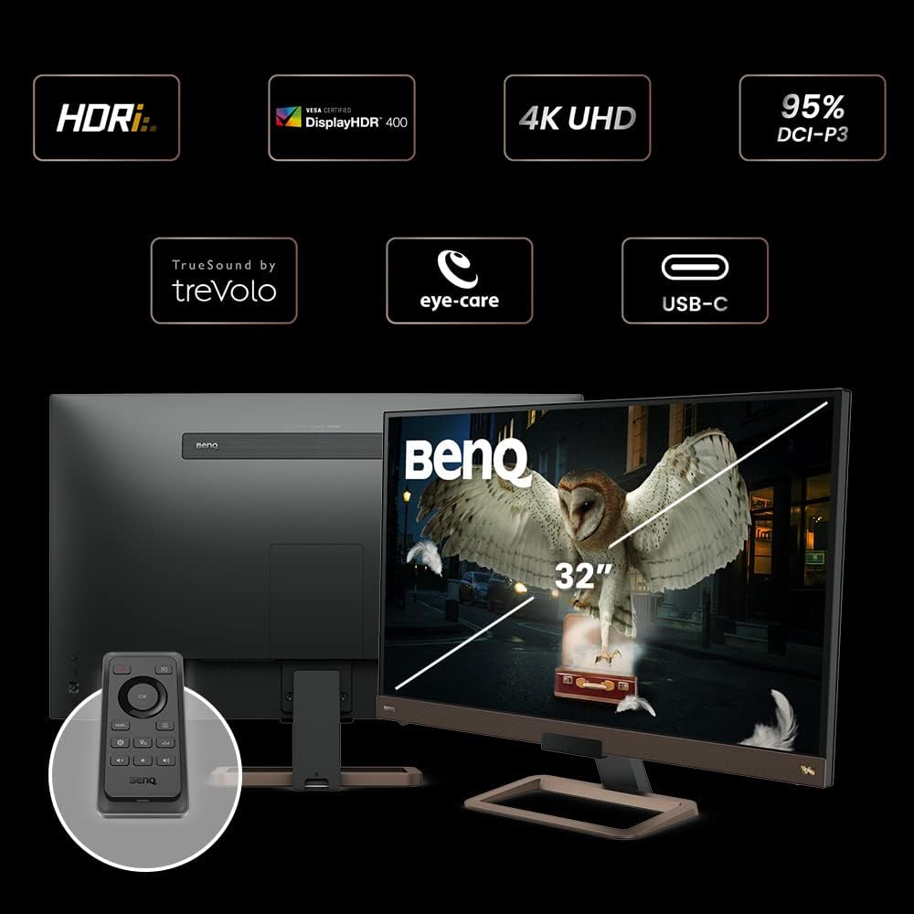 BenQ - EW3280U Premium Monitor 32" 4K UHD W/ Remote Control | IPS | Hdri | Eye-Care Tech | Adaptive Brightness | Tilt Screen | 2.1Ch W/ 5W Subwoofer | Displayport | HDMI | USB-C - Serious Techies