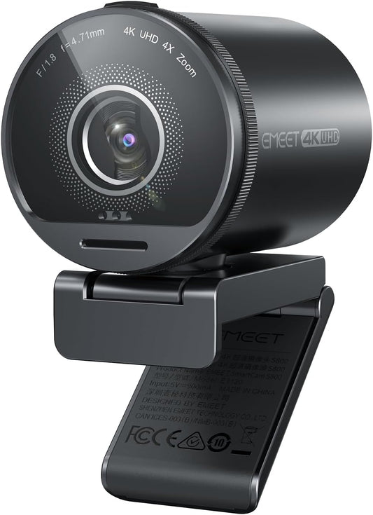 EMEET - Smartcam S800-4K Webcam for Streaming, Sony 1/2'' Sensor, Supports HDR, PDAF&TOF Dual-Autofocus, 1080P@60Fps, 2 Noise-Cancelling Mics, 40°-73° FOV, Perfect for Live Streaming&Online Meetings - Serious Techies