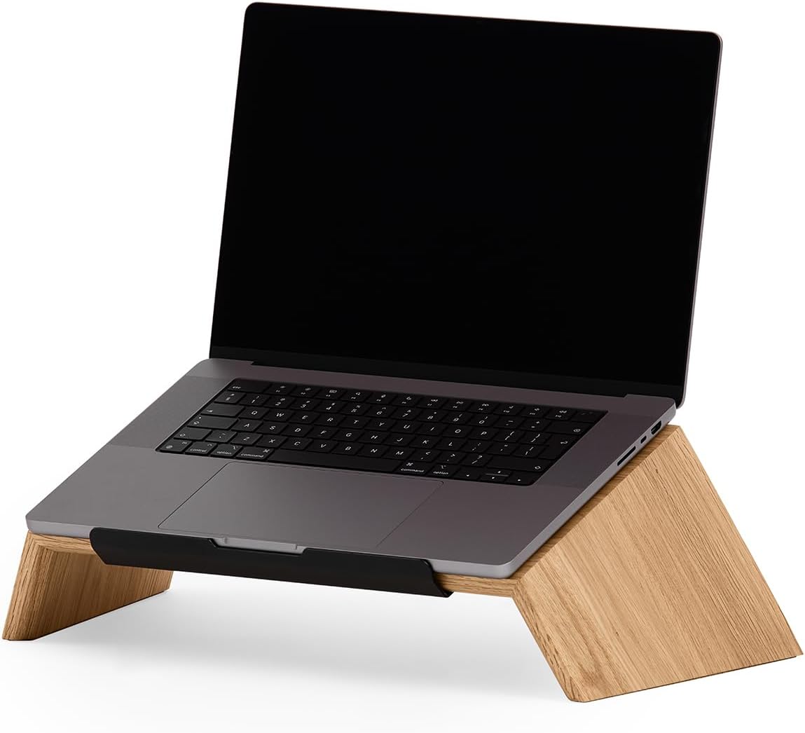Oakywood - Walnut Wooden Slanted Laptop Stand - Ergonomic Desk Laptop Riser & Holder - 50X25X15Cm - Fits 15-16 Inch Laptops - Serious Techies