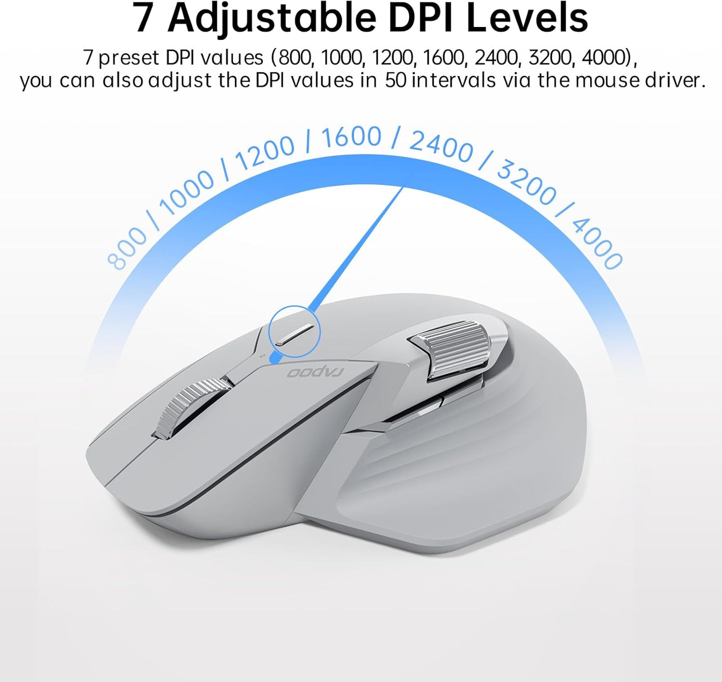 Rapoo - MT760 Multi-Device Wireless Mouse, Bluetooth 5.0 and 2.4G Multi-Mode Connection, up to 4 Devices, 11 Programmable Buttons, 4K DPI, 90 Days Battery Life, PC, Light Grey - Serious Techies