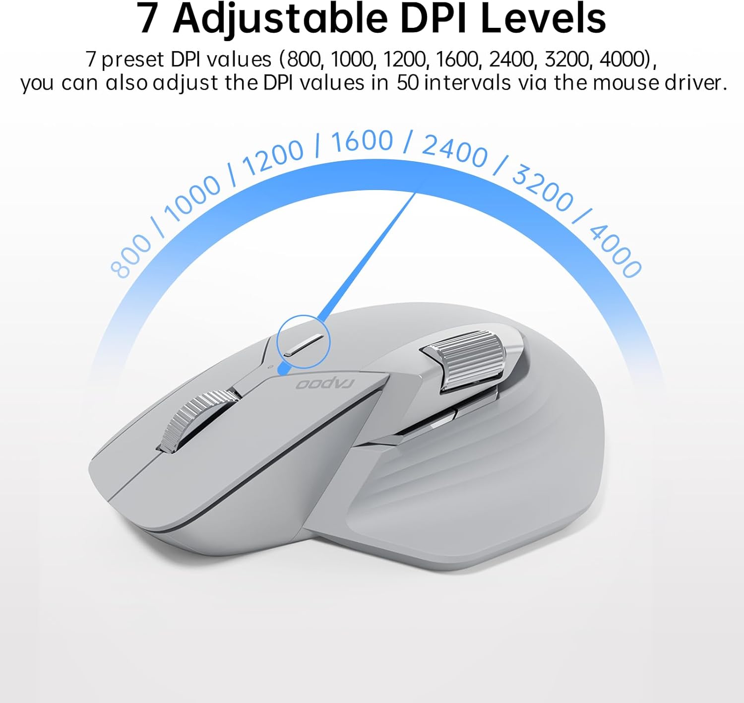 Rapoo - MT760 Multi-Device Wireless Mouse, Bluetooth 5.0 and 2.4G Multi-Mode Connection, up to 4 Devices, 11 Programmable Buttons, 4K DPI, 90 Days Battery Life, PC, Light Grey - Serious Techies