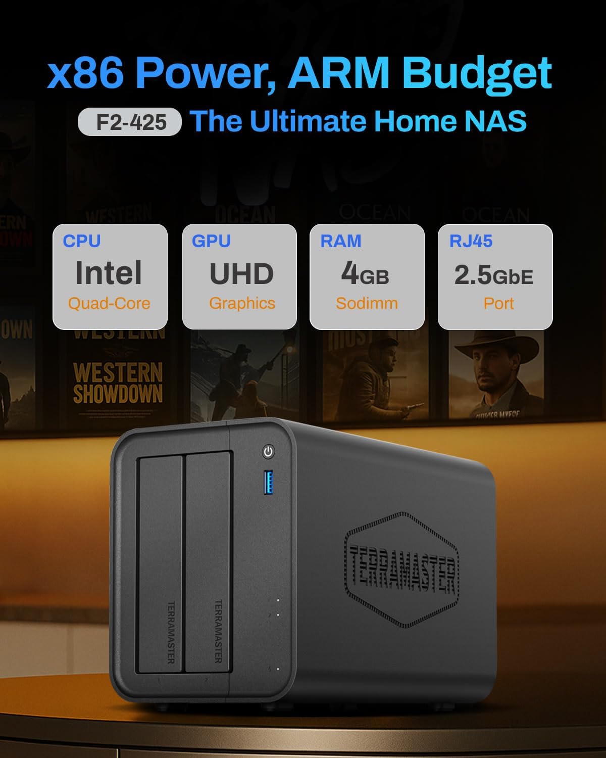 TERRAMASTER - F2-425 2-Bay NAS Storage - Intel X86 Quad-Core CPU, 4GB RAM, 2.5Gbe LAN, Network Attached Storage Multimedia Server for Home Users (Diskless) - Serious Techies