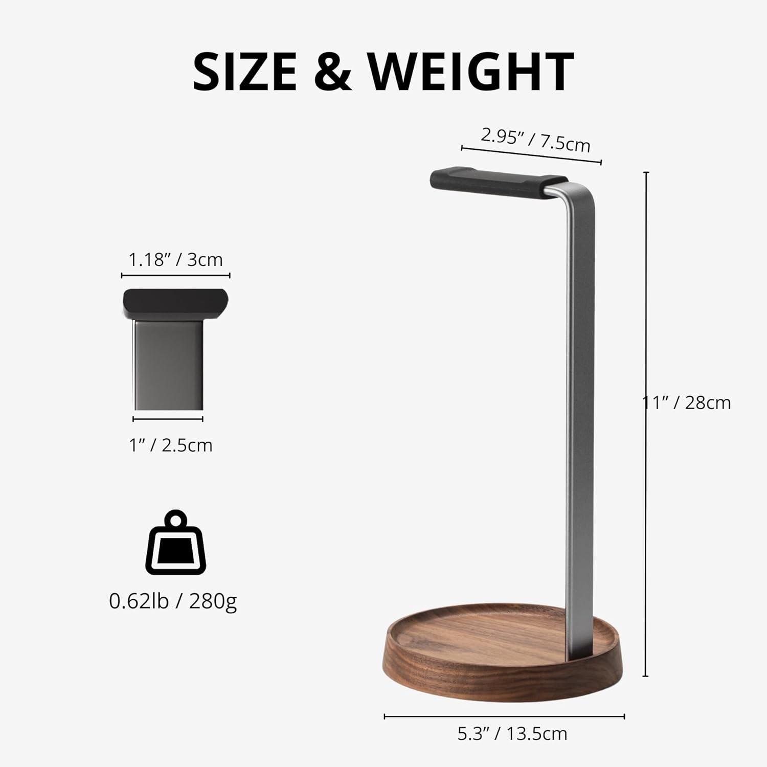 muso - Walnut Headphone Stand, Universal Headset Stand with Storage Base, Wood Desktop Headphone Holder for Gaming Headset and Music Headset - Serious Techies