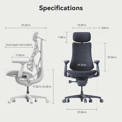 LiberNovo - Dynamic Ergonomic Office Chair - Comfy Adjustable Desk Chair with Adaptive Lumbar Support, 160° Recline & Built-In Spine Stretch for Back Comfort, Home Office Long Hours Use, Black+45Cm - Serious Techies