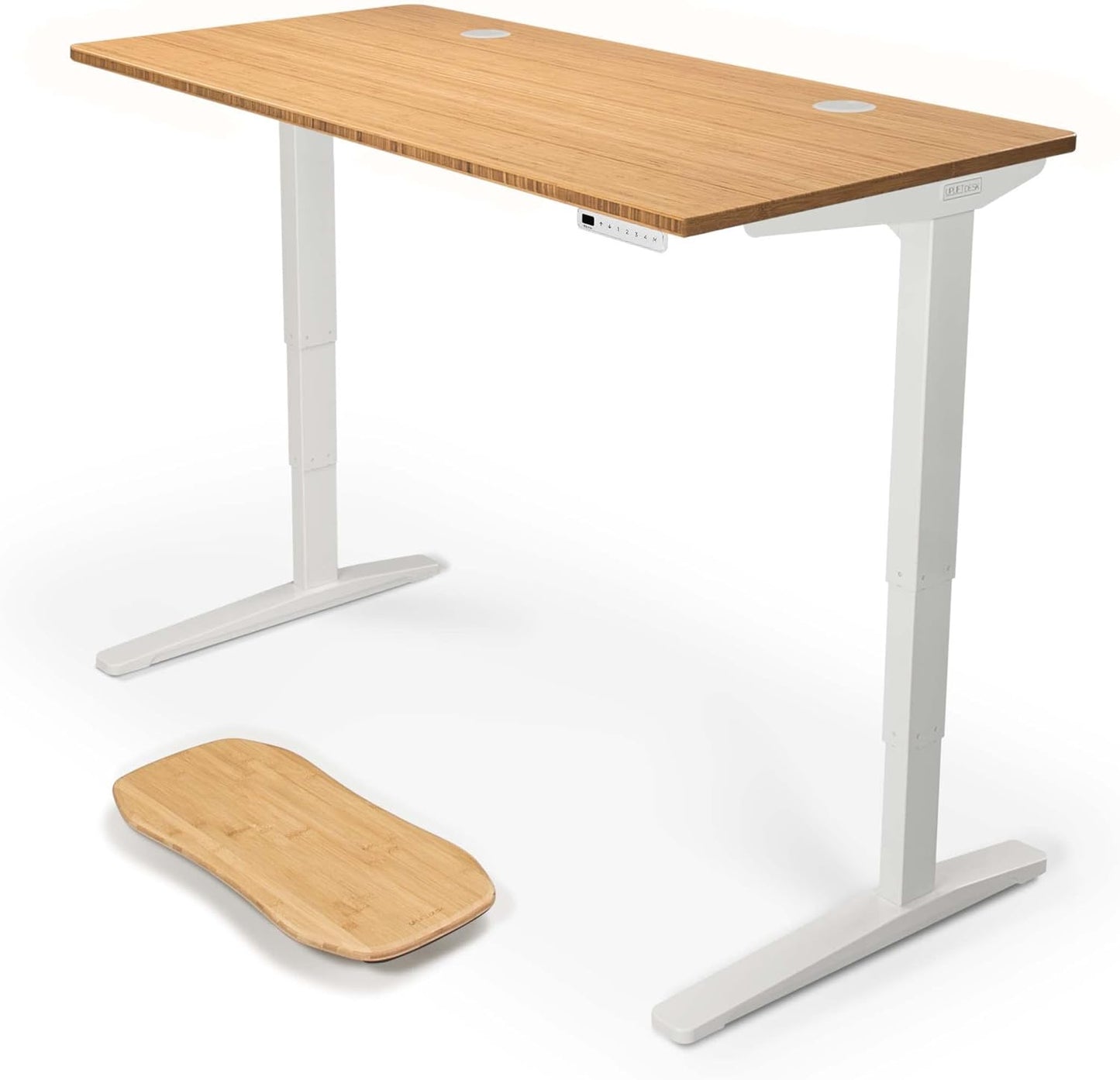 Uplift - Desk Bamboo (60 X 30 Inch) Standing Desk 2-Leg V2 Adjustable Stand up C-Frame (Black), Advanced Keypad, Wire Grommets, Wire Tray, Rocker Board - Serious Techies