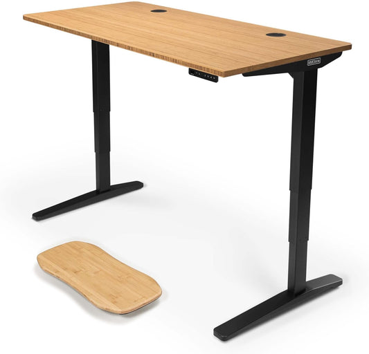 Uplift - Desk Bamboo (60 X 30 Inch) Standing Desk 2-Leg V2 Adjustable Stand up C-Frame (Black), Advanced Keypad, Wire Grommets, Wire Tray, Rocker Board - Serious Techies