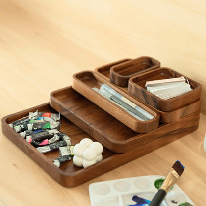  SiamMandalay - Premium Wooden Stackable Modular Desk Organizer Tray: Set of 6-Pieces Nested Acacia Wood Storage Trays for Office, Kitchen, and Home Organization in Contemporary Style - Serious Techies