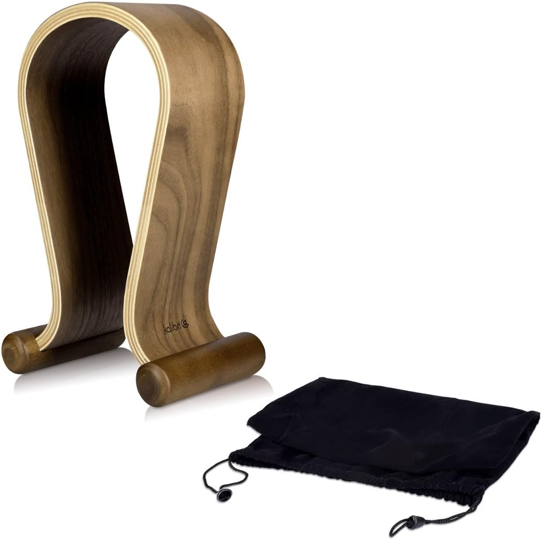 kalibri - Wooden Omega Headphone Stand - Universal Headset Wood Hanger - Holder for Gaming Headsets DJ Studio Headphones & Earphone Display - Walnut - Serious Techies