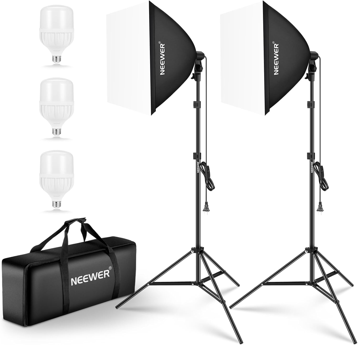 Neewer - 700W Equivalent Softbox Lighting Kit, 2Pack UL Certified 5700K LED Lighting Bulbs, 24X24 Inches Softboxes with E26 Socket, Photography Continuous Lighting Kit Photo Studio Equipment - Serious Techies