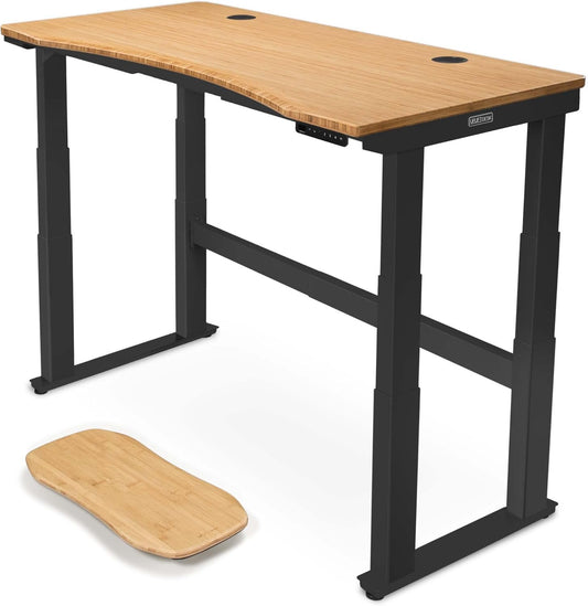 Uplift - Bamboo Curve (60 X 30 Inch) Electric Standing Desk V2-Commercial (Black) 4-Leg Adjustable Stand up Desk, Advanced Keypad, Wire Grommets, Wire Management Tray, Bamboo Rocker-X Board - Serious Techies