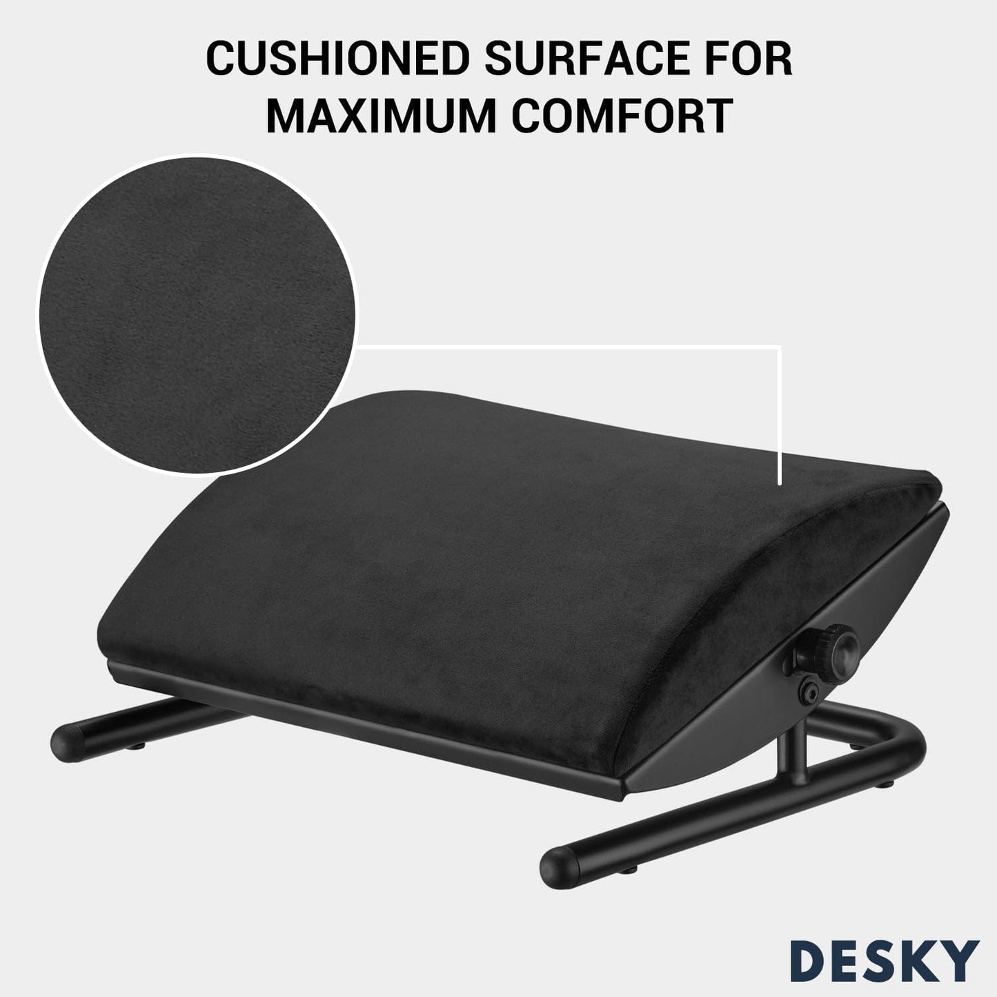 Desky - Cushioned Foot Rest – Ergonomic under Desk Footrest with Adjustable Tilt, Soft Suede Cover, Non-Slip Base – Black - Serious Techies
