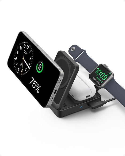 Anker - Maggo 3 in 1 Iphone 17 Charging Station, Magsafe-Compatible Wireless Charger Stand, Qi2 Certified 15W Foldable Charger for Iphone 17/16/15/14/13/12, Airpods, Apple Watch Ultra(Adapter Included) - Serious Techies