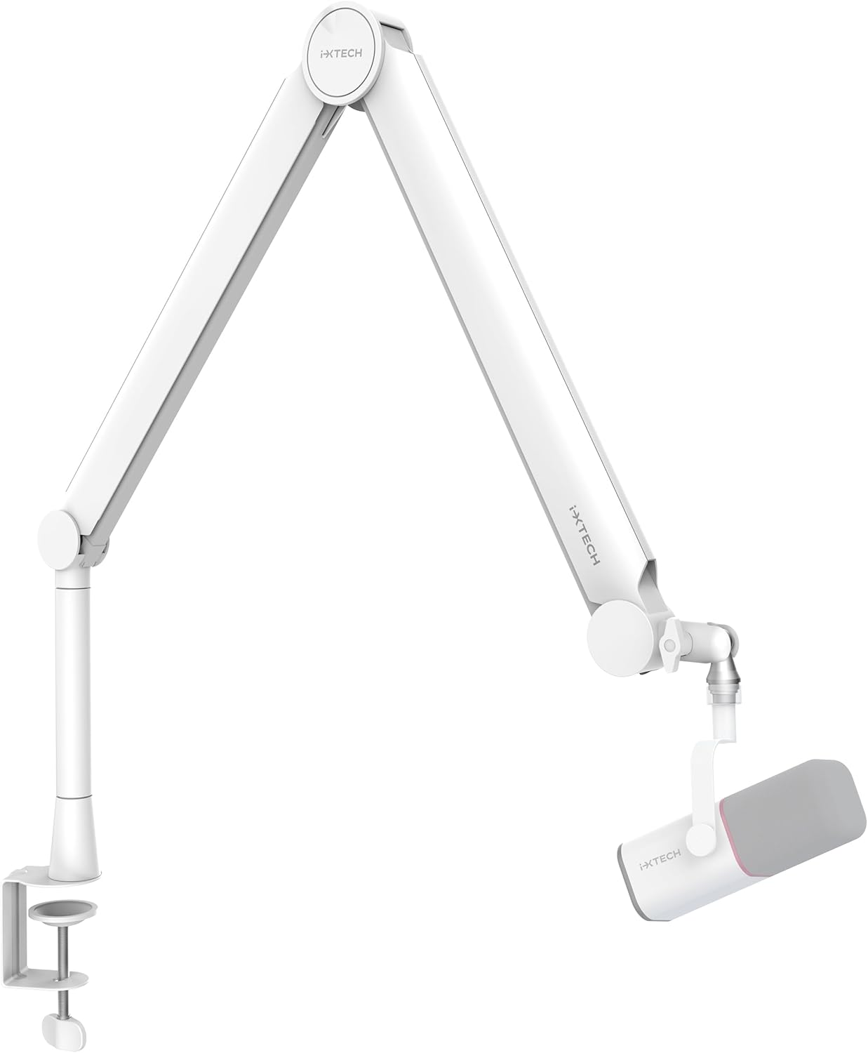 IXTECH - Mic Arm White Premium Boom Arm 360° Rotatable Microphone Arm Stand with Desk Mount Fully Adjustable Sturdy and Universal VALIANT WHITE Model - Serious Techies
