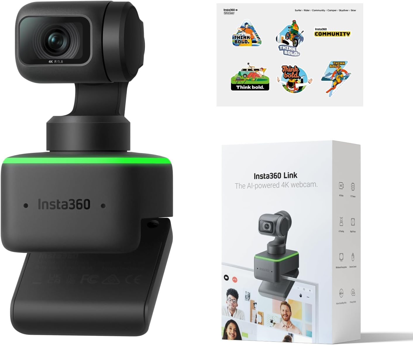 Insta360 - Link Official Sticker Kit - PTZ 4K Webcam with 1/2" Sensor, AI Tracking, Gesture Control, HDR, Noise-Canceling Microphones, Specialized Modes, Webcam, Live Streaming, Zoom Certified - Serious Techies
