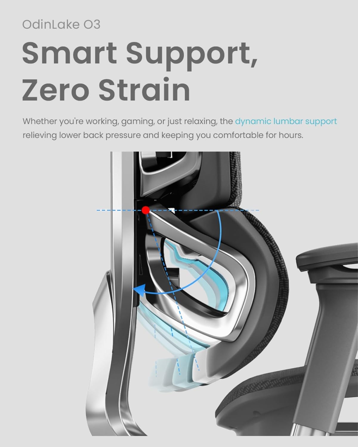 Odinlake - O3 753 Ergonomic Mesh Office Chair, 5-Level Adjustable Height, Wirecontrol Base, Dynamic Lumbar, 2D Headrest, Silent Casters, Flexbreath Mesh, Clothes Hanger, Aluminum Butterfly Backrest - Serious Techies