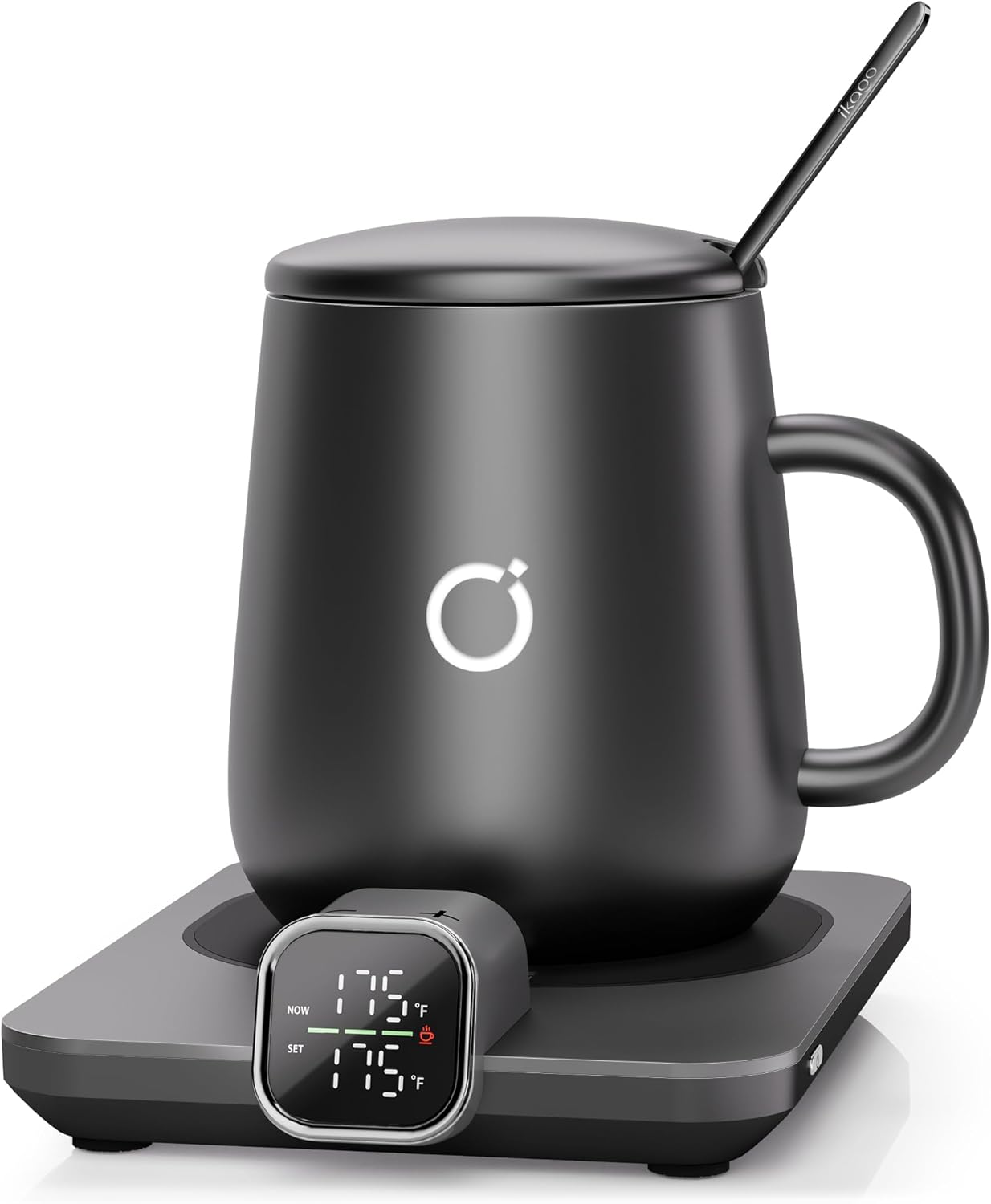 Ikago - Coffee Mug Warmer Set, Temperature Control Smart Heated Mug for Desk, Electric Coffee Warmer with Auto Shut off & Real-Time Temp Display, Gifts for Men Women, 15Oz, Black - Serious Techies