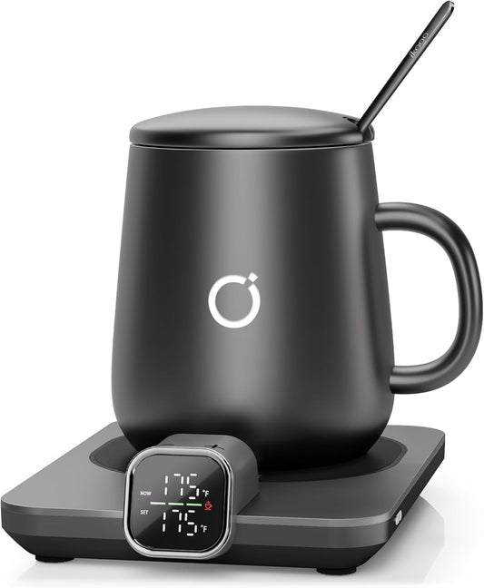 Ikago - Coffee Mug Warmer Set, Temperature Control Smart Heated Mug for Desk, Electric Coffee Warmer with Auto Shut off & Real-Time Temp Display, Gifts for Men Women, 15Oz, Black - Serious Techies