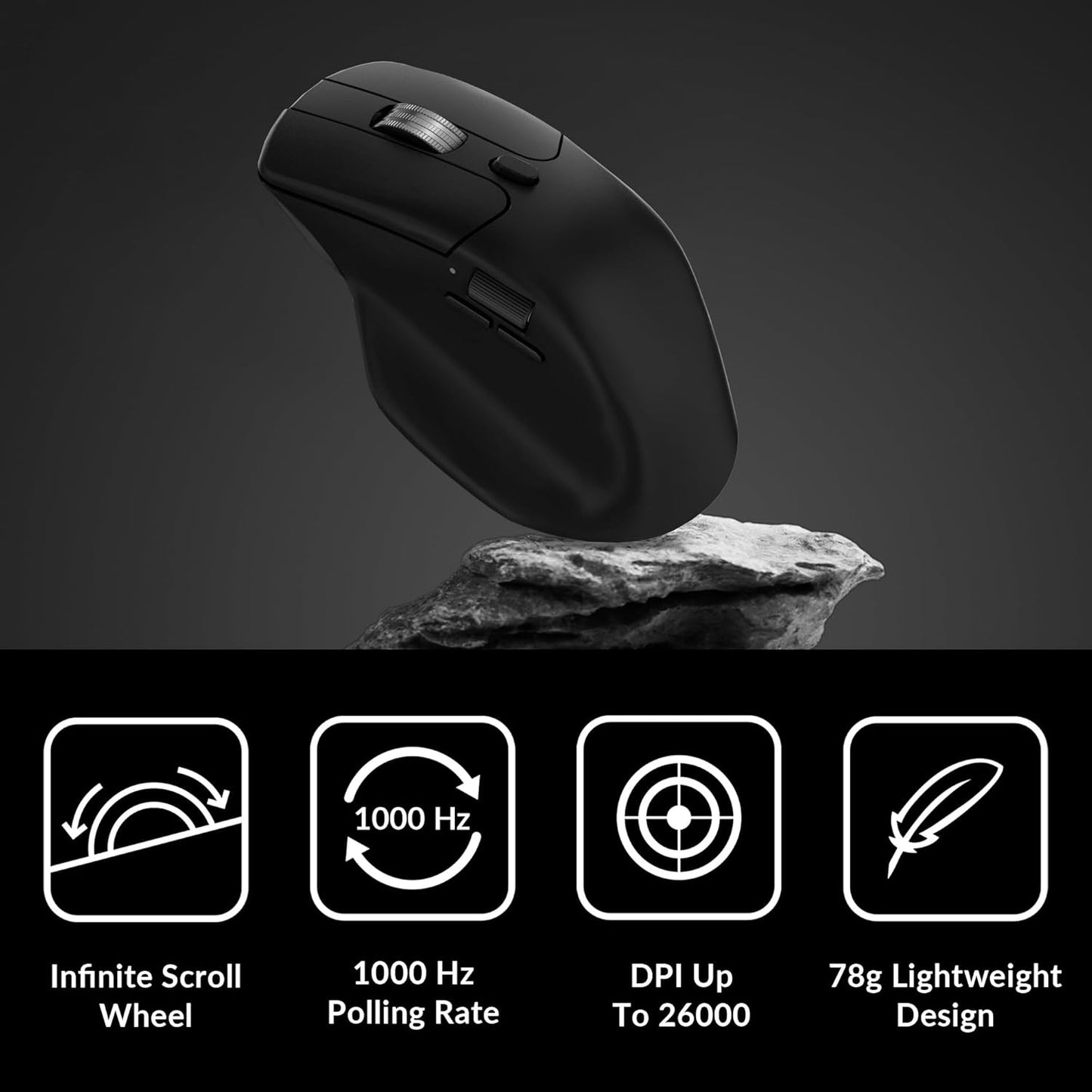 Keychron - M6 Wireless Gaming Mouse, 1000Hz Polling, Bluetooth 5.1/2.4Ghz/Wired, Lightweight 78G, Pixart 3395 Optical Sensor up to 26,000 DPI, Programmable, for Windows/Mac/Linux – Black - Serious Techies
