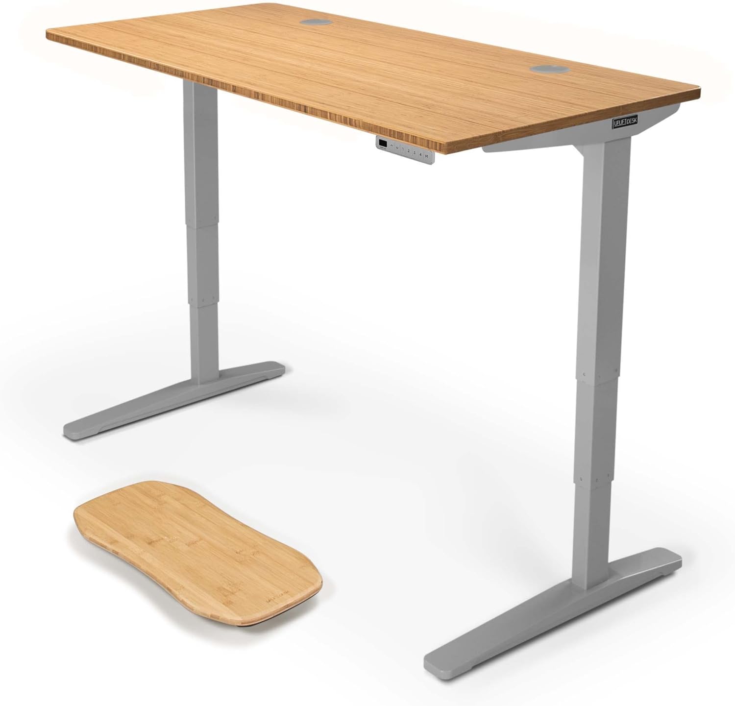 Uplift - Desk Bamboo (60 X 30 Inch) Standing Desk 2-Leg V2 Adjustable Stand up C-Frame (Black), Advanced Keypad, Wire Grommets, Wire Tray, Rocker Board - Serious Techies
