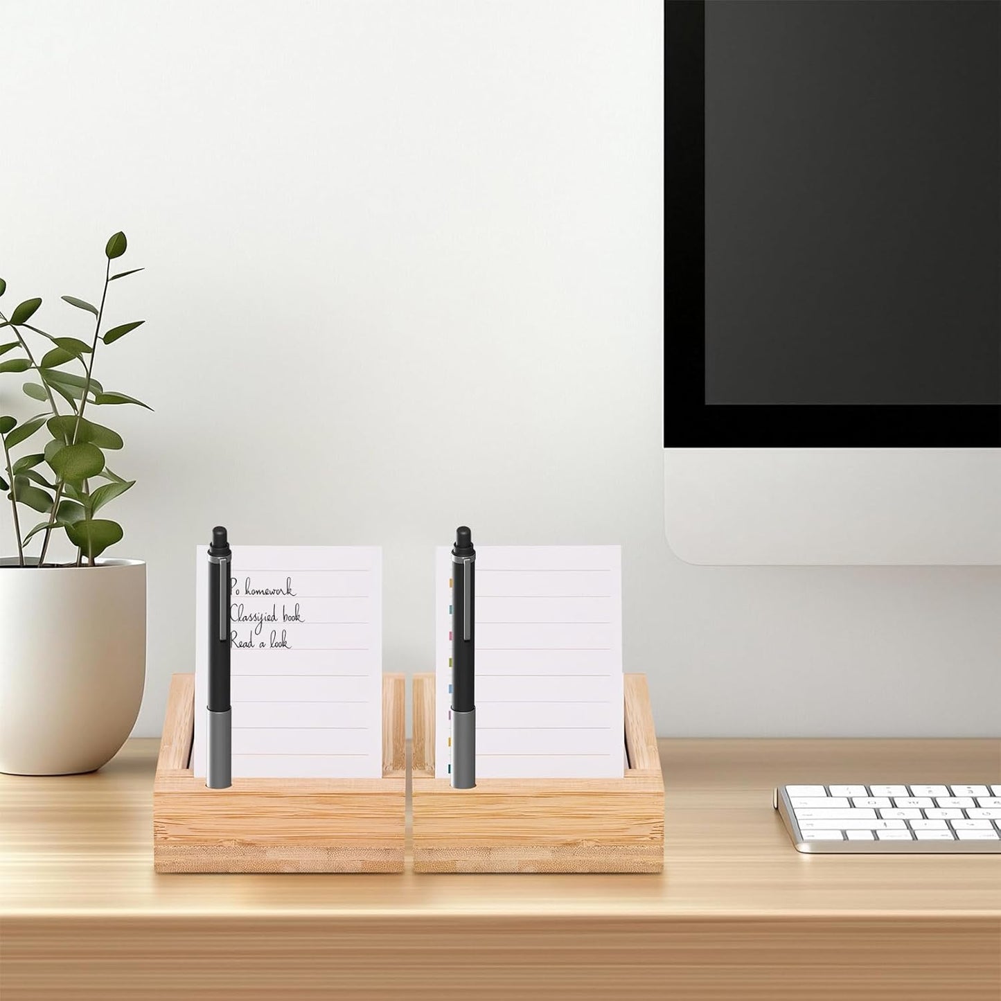 meiqidi - 2 Pack Daily to Do List Planner Cards & Bamboo Stand – 100 Task Cards & Wooden Holder – Thick 80GSM Paper, Portable 3”X4” Size – Productivity Planner for Office, Home, Students & Professionals - Serious Techies