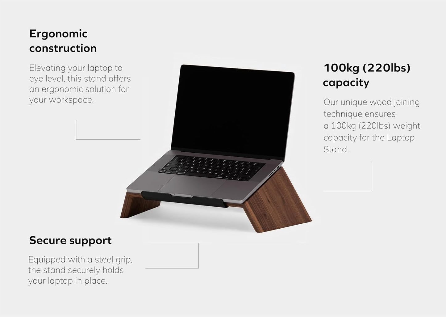 Oakywood - Walnut Wooden Slanted Laptop Stand - Ergonomic Desk Laptop Riser & Holder - 50X25X15Cm - Fits 15-16 Inch Laptops - Serious Techies