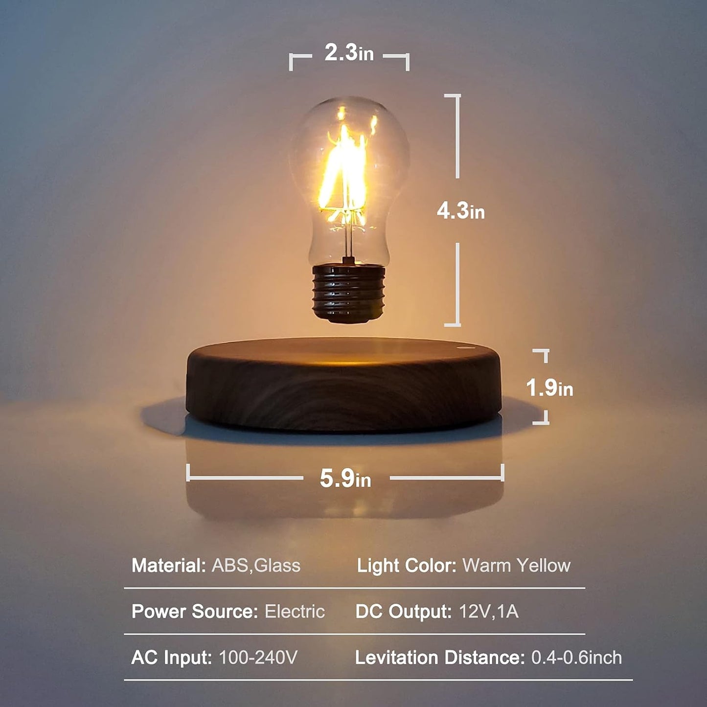 HCNT - Levitating Bulb Lamp Magnetic Floating LED Light Desk Lamp Table Lamp Night Light, 360 Degree Automatic Rotating Light for Unique Gifts Room Home Office Decor - Serious Techies