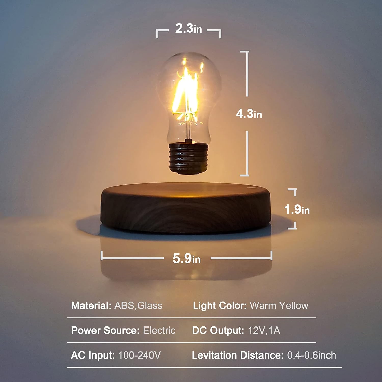 HCNT - Levitating Bulb Lamp Magnetic Floating LED Light Desk Lamp Table Lamp Night Light, 360 Degree Automatic Rotating Light for Unique Gifts Room Home Office Decor - Serious Techies