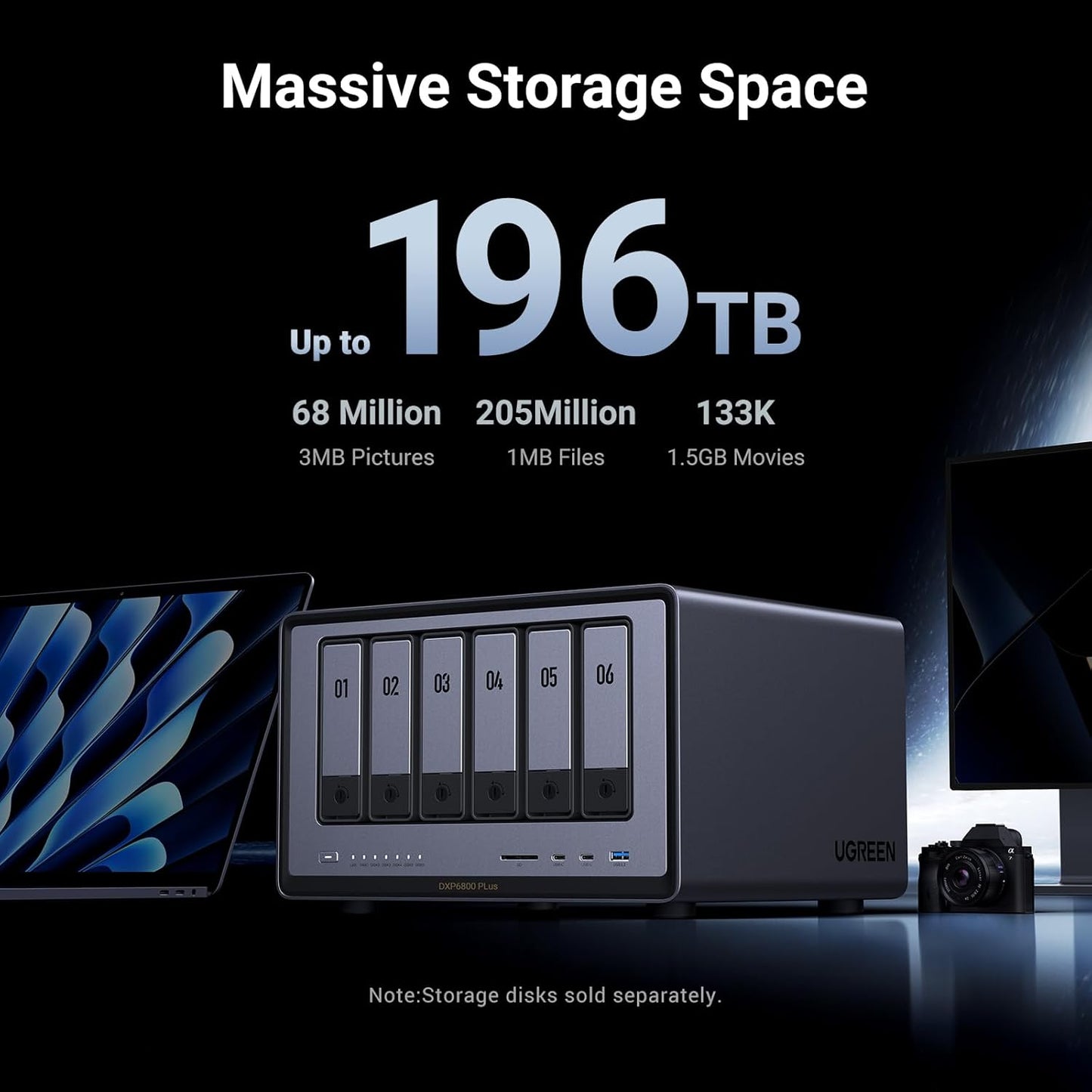 UGREEN - NASync DXP6800 plus 6-Bay Desktop NAS, Intel I3 1215U 6-Core CPU, 8GB DDR5 RAM, 128G SSD, 1X 10Gbe and 1X 2.5Gbe LAN Port, 2X M.2 Nvme Slots, 4K HDMI, Network Attached Storage (Diskless) - Serious Techies
