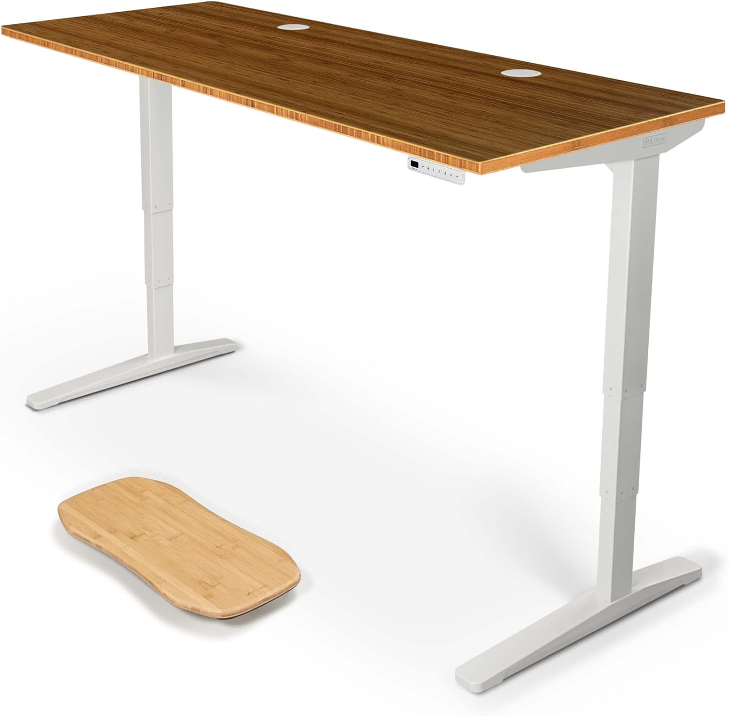 Uplift - Desk Bamboo (60 X 30 Inch) Standing Desk 2-Leg V2 Adjustable Stand up C-Frame (Black), Advanced Keypad, Wire Grommets, Wire Tray, Rocker Board - Serious Techies