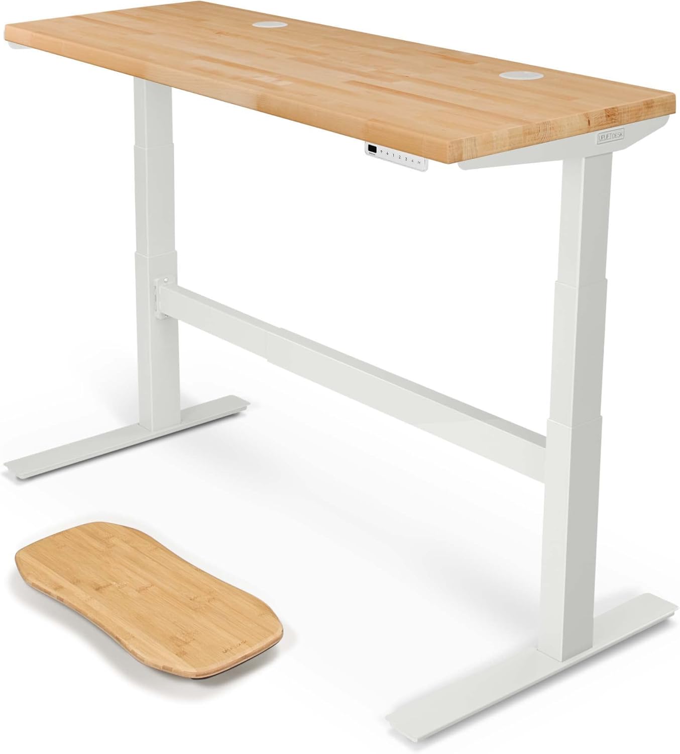 Uplift - Desk Acacia Butcher Block (60 X 24 Inch) Standing Desk 2-Leg V2-Commercial Adjustable Stand up C-Frame (Black), Advanced Keypad, Wire Grommets, Wire Tray, Rocker Board - Serious Techies