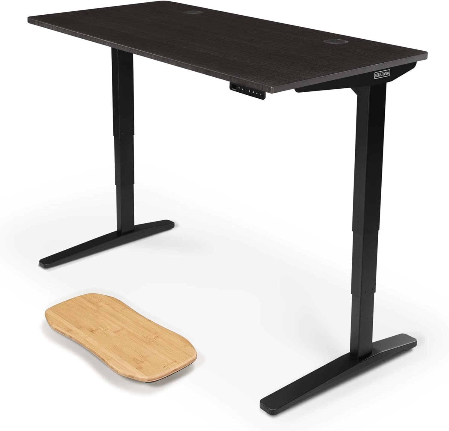 Uplift - Desk Bamboo (60 X 30 Inch) Standing Desk 2-Leg V2 Adjustable Stand up C-Frame (Black), Advanced Keypad, Wire Grommets, Wire Tray, Rocker Board - Serious Techies