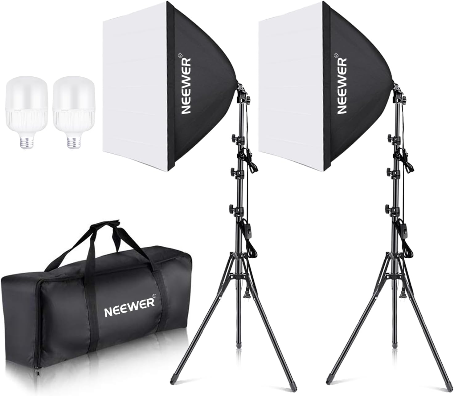 Neewer - 700W Equivalent Softbox Lighting Kit, 2Pack UL Certified 5700K LED Lighting Bulbs, 24X24 Inches Softboxes with E26 Socket, Photography Continuous Lighting Kit Photo Studio Equipment - Serious Techies