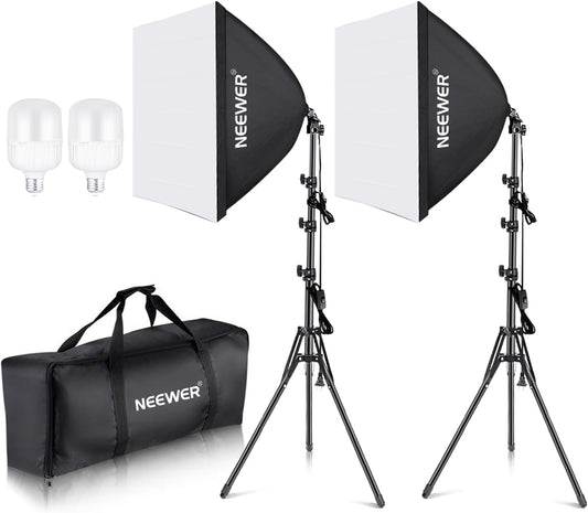 Neewer - 700W Equivalent Softbox Lighting Kit, 2Pack UL Certified 5700K LED Lighting Bulbs, 24X24 Inches Softboxes with E26 Socket, Photography Continuous Lighting Kit Photo Studio Equipment - Serious Techies