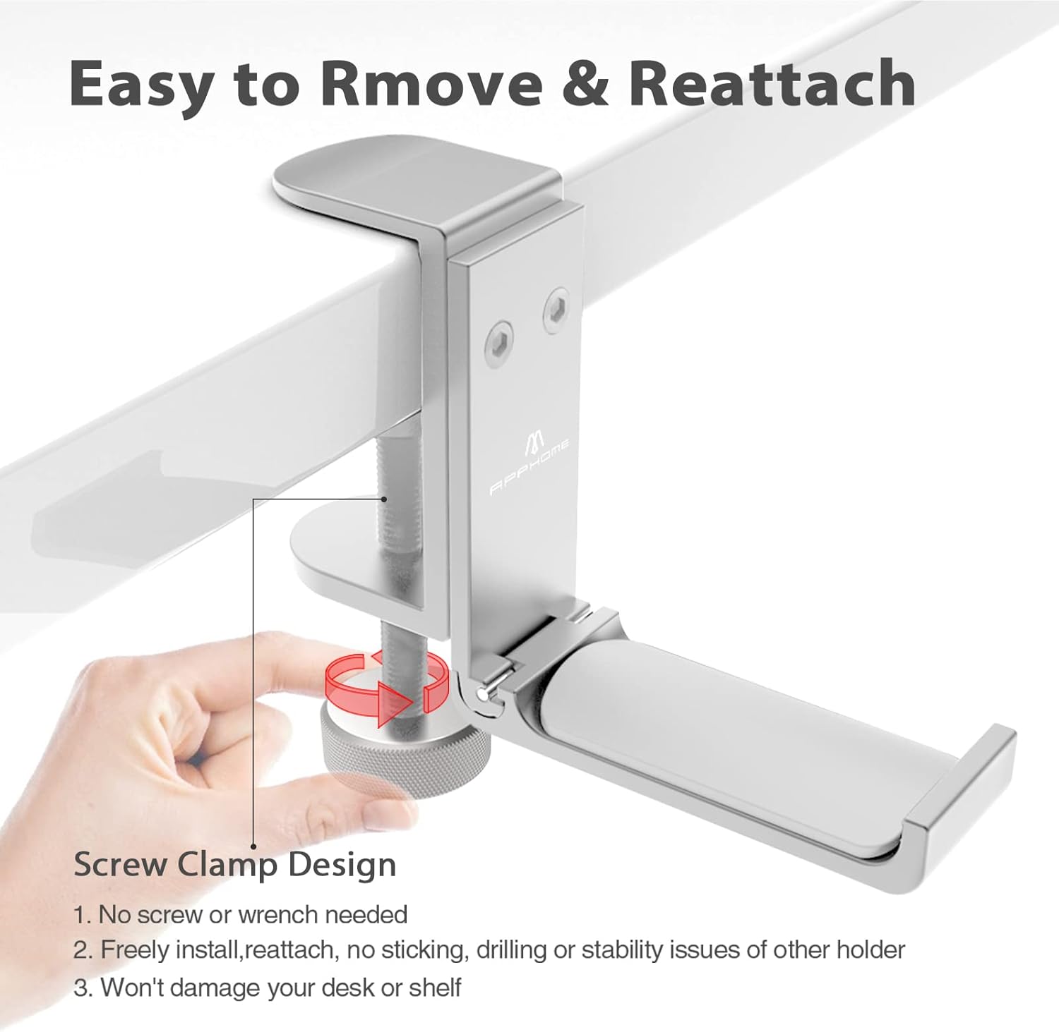  APPHOME - Foldable Headphone Stand and Hook – Aluminum Headset Holder Clamp Mount under Desk, Universal Fit for Gaming Headphones, Space-Saving Hanger Organizer - Serious Techies