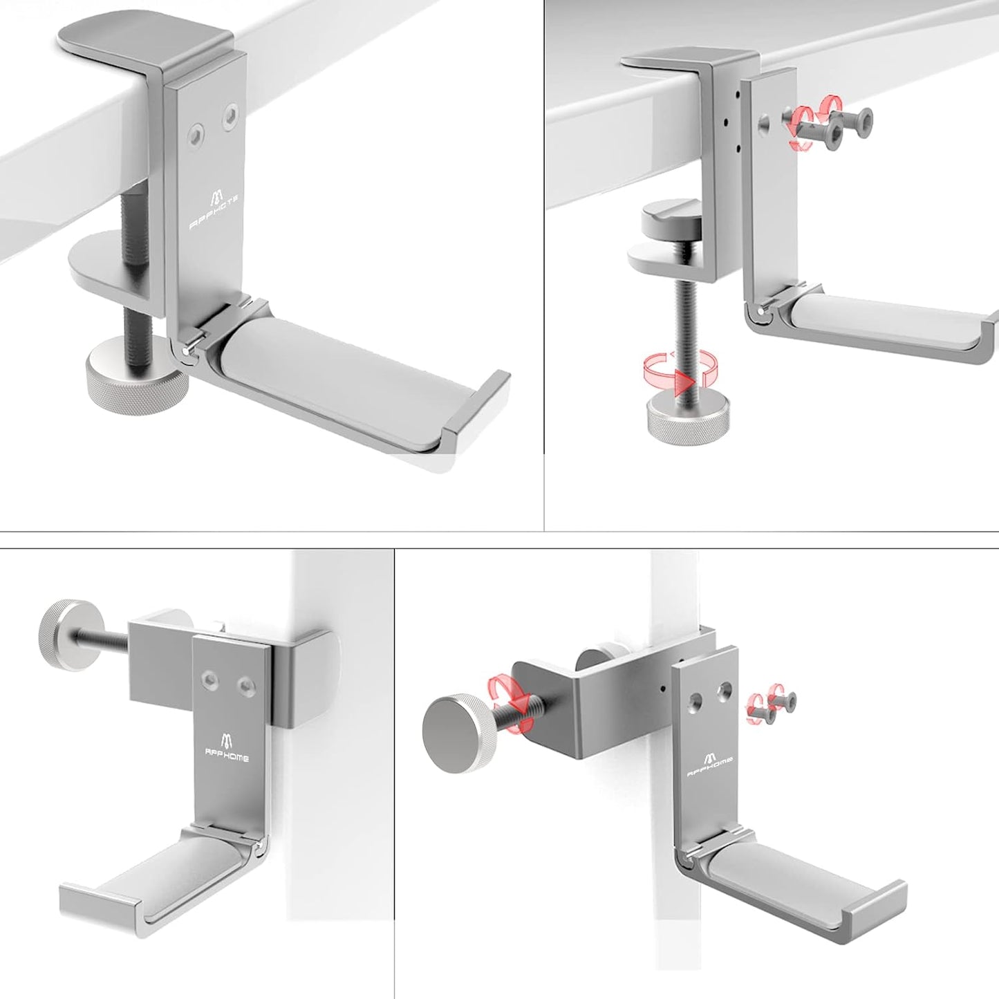  APPHOME - Foldable Headphone Stand and Hook – Aluminum Headset Holder Clamp Mount under Desk, Universal Fit for Gaming Headphones, Space-Saving Hanger Organizer - Serious Techies