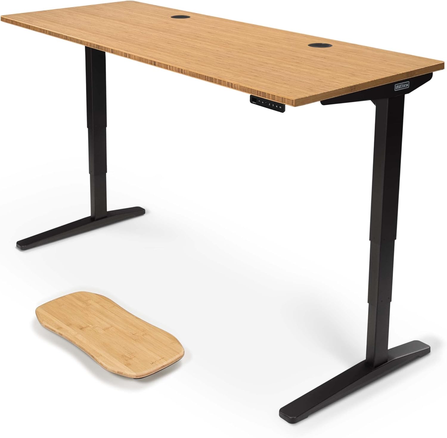 Uplift - Desk Bamboo (60 X 30 Inch) Standing Desk 2-Leg V2 Adjustable Stand up C-Frame (Black), Advanced Keypad, Wire Grommets, Wire Tray, Rocker Board - Serious Techies