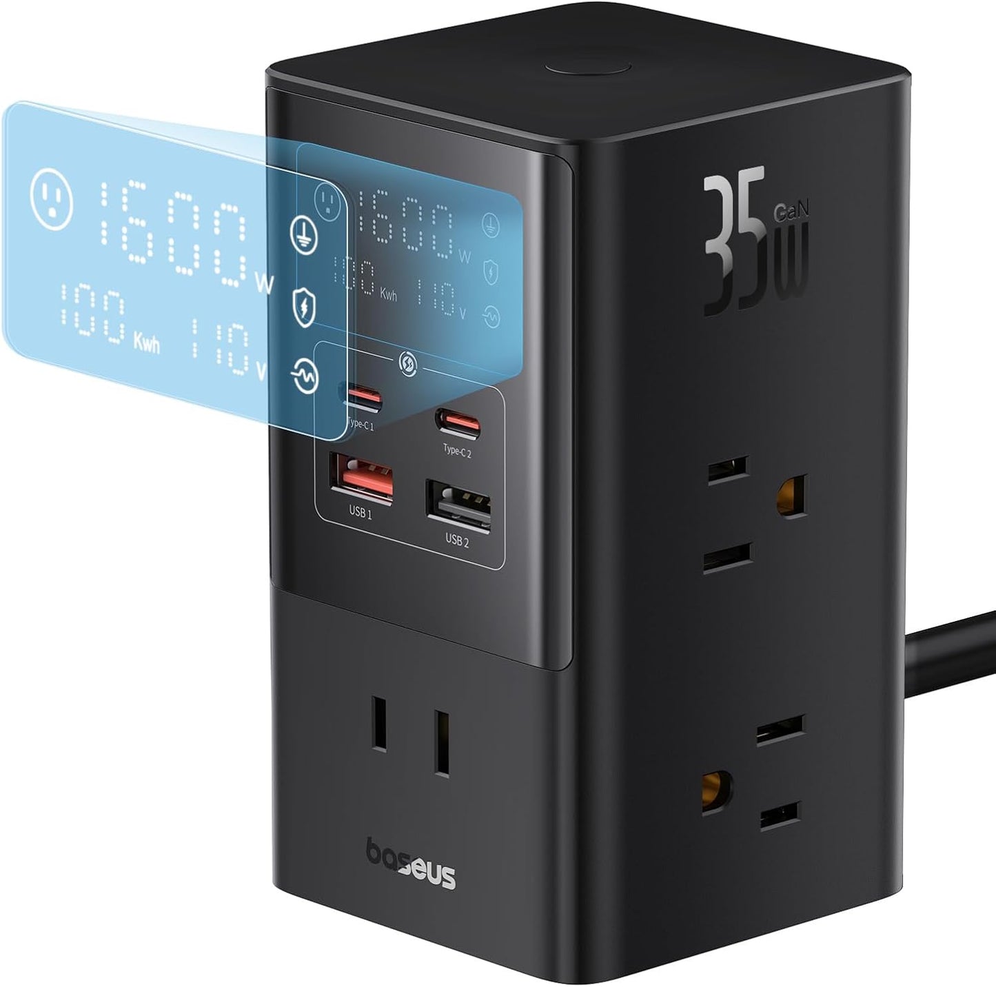 Baseus - 10-In-1 USB C Charging Station, 35W Powercombo Fast Charging Power Strip with 6AC+2U+2C USB, USB C Charging Station for Desktop Accessories, Macbook, Tablets in Office, Home and Dorm