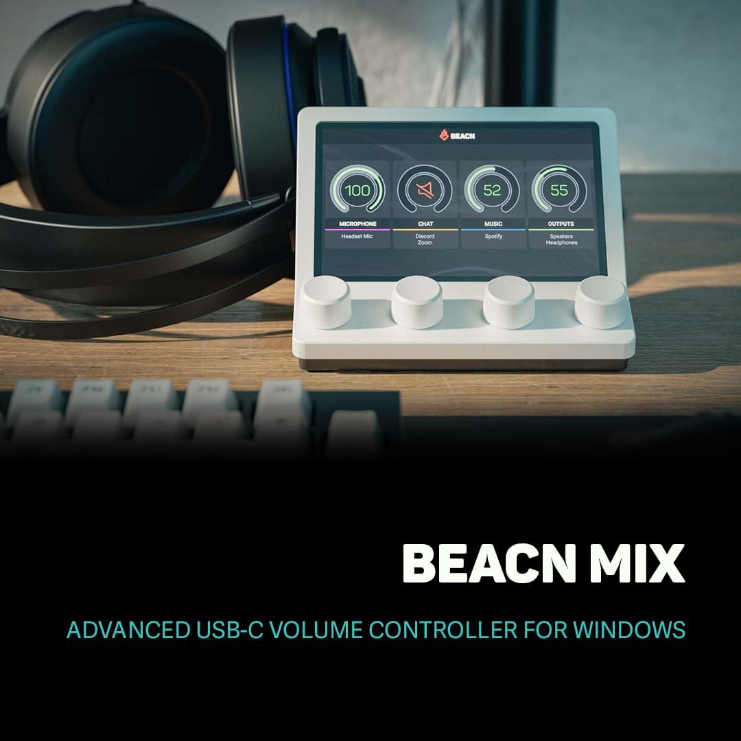 BEACN - Mix USB C Audio Controller | Windows Audio Mixer for PC Gaming or Work | 4-Channel Audio Control with 5" Full-Color Display & Precision Knobs | Drag-And-Drop Customization (White) - Serious Techies