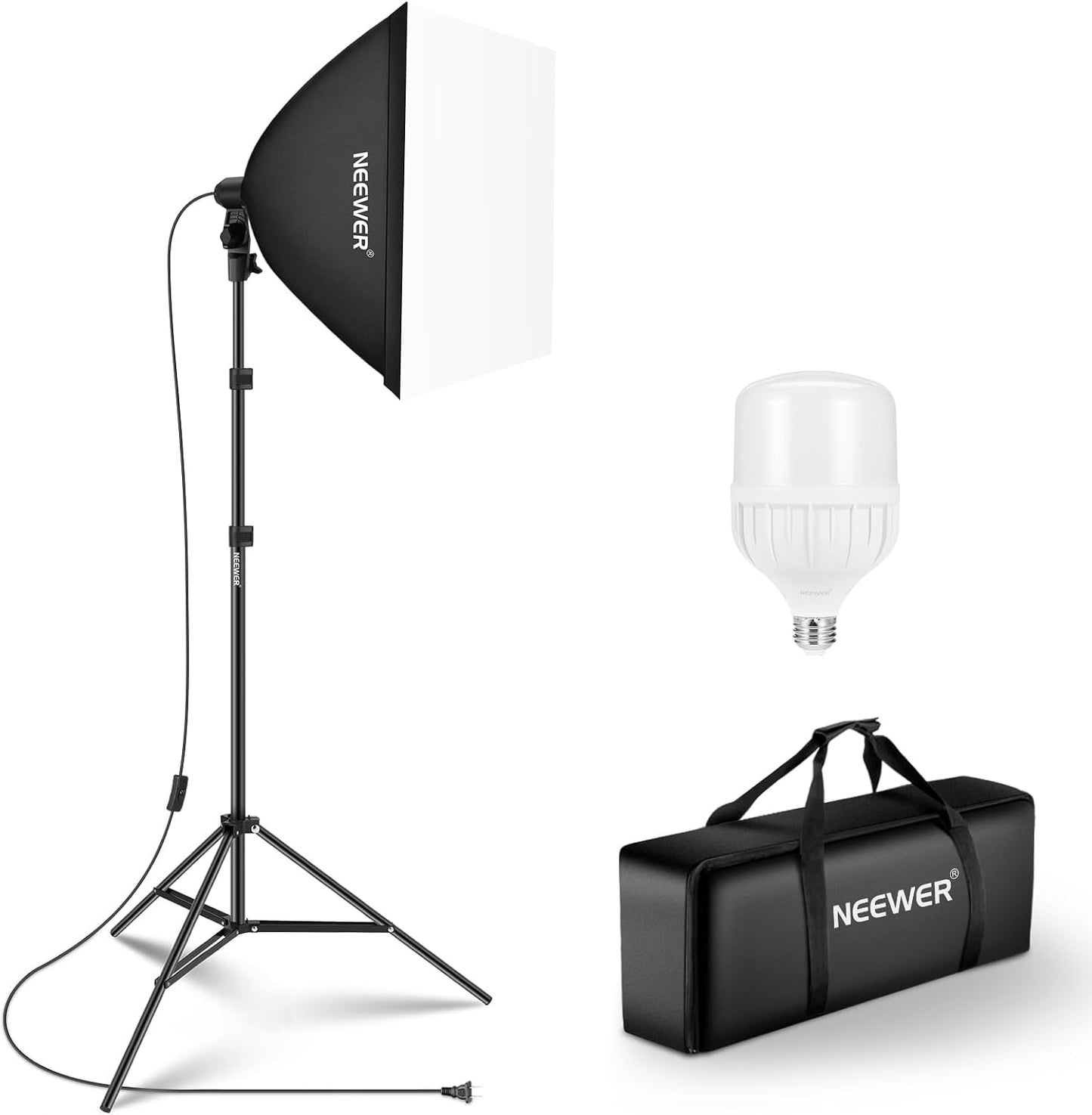 Neewer - 700W Equivalent Softbox Lighting Kit, 2Pack UL Certified 5700K LED Lighting Bulbs, 24X24 Inches Softboxes with E26 Socket, Photography Continuous Lighting Kit Photo Studio Equipment - Serious Techies