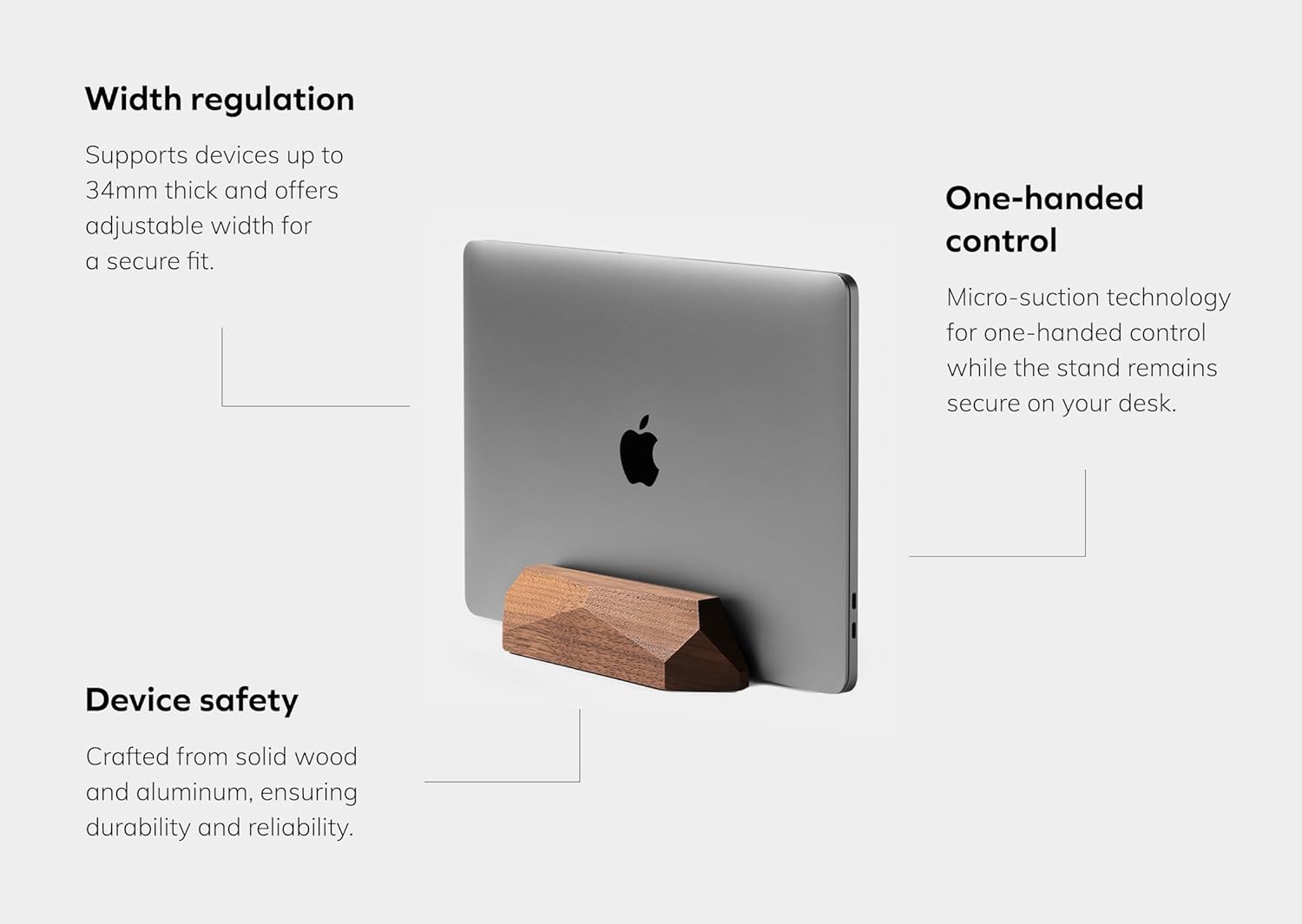 Oakywood - Vertical Laptop Stand Wood - Adjustable Wooden Dock for Desk, Compatible with All Macbook Pro, Macbook Air, Ipad, Handmade Walnut Oak Wood, Computer Stand, Laptop Holder - Serious Techies