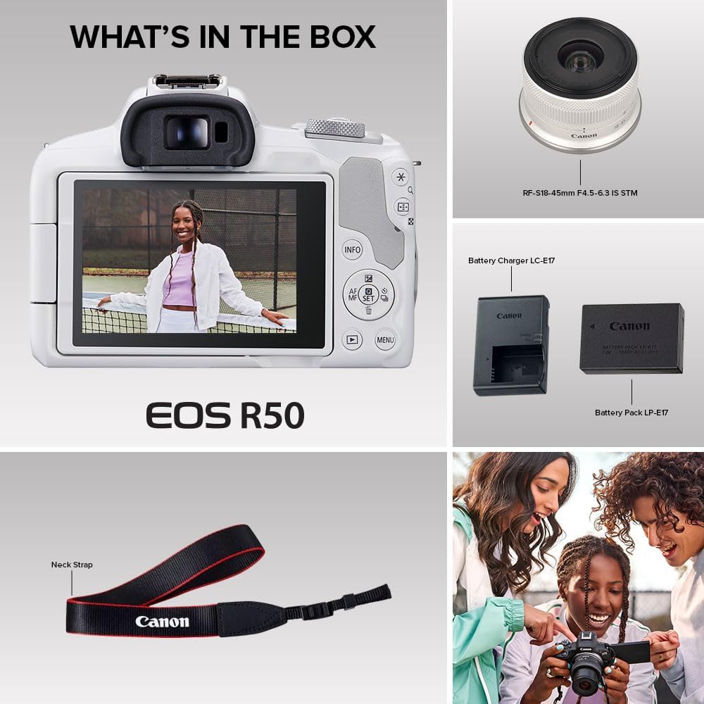 Canon - EOS R50 Mirrorless Camera Rf-S18-45Mm F4.5-6.3 Is STM Lens Kit, 24.2 Megapixel CMOS (APS-C) Sensor, 4K Video, Hybrid Camera, Photo and Video, Vlogging, Content Creator, RF Mount, White - Serious Techies