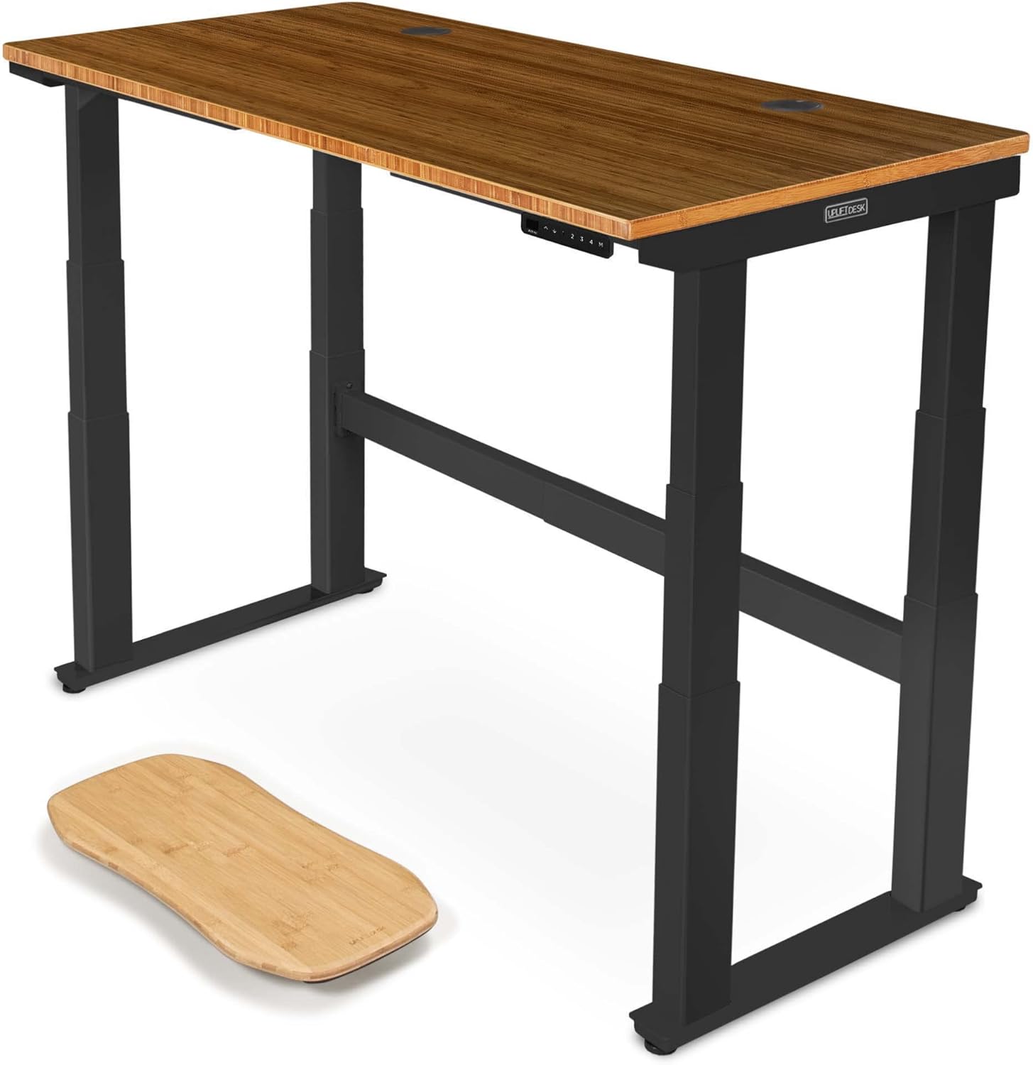 Uplift - Bamboo Curve (60 X 30 Inch) Electric Standing Desk V2-Commercial (Black) 4-Leg Adjustable Stand up Desk, Advanced Keypad, Wire Grommets, Wire Management Tray, Bamboo Rocker-X Board - Serious Techies