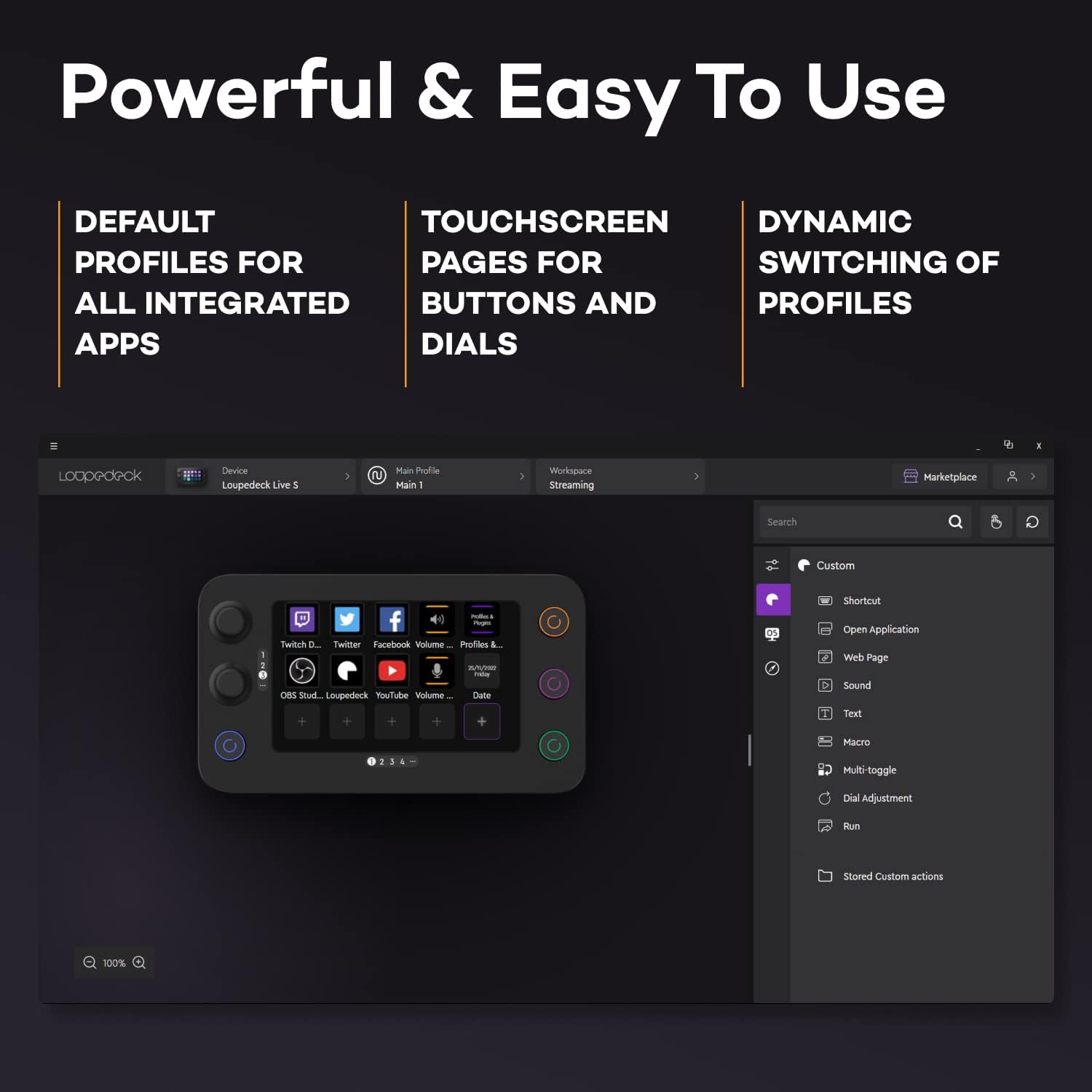 Loupedeck - Live S - the Streaming Console for Desktop Productivity, Full Stream Control and Content Creation with Customizable LED Touchscreen Buttons, Dials and RGB Buttons, Works with PC and Mac - Serious Techies